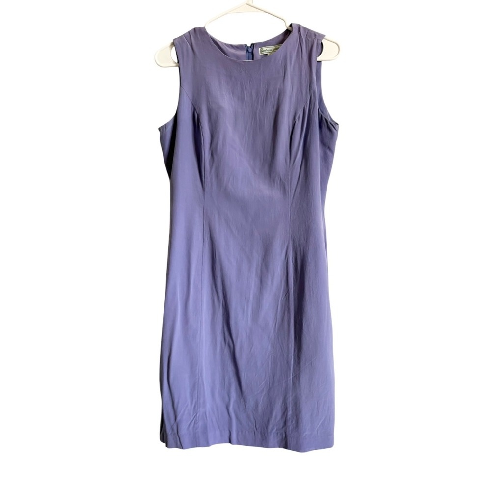 Stephanie Andrews Vintage 100% Silk Sheath Dress Purple Sleeveless Size 8 Midi
